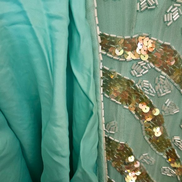 Turquoise fully beaded/sequined dress Kathryn Conover by night size 10 - Picture 4 of 7
